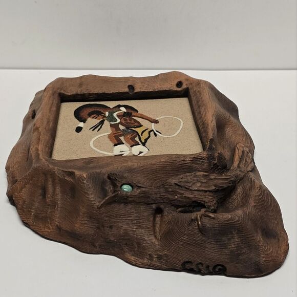 Vintage Native American Navajo Sand Painting HOOP DANCER Wall Plaque Folk Art - Picture 9 of 9